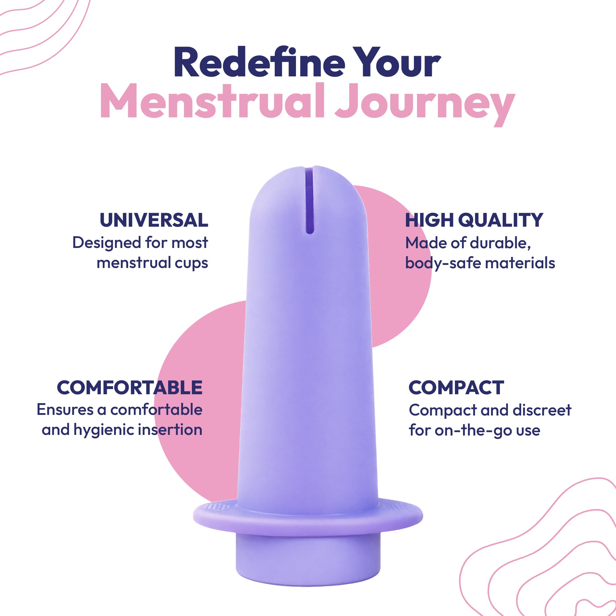 MomDaughts menstrual cup applicator for menstrual cup use and easy insertion.