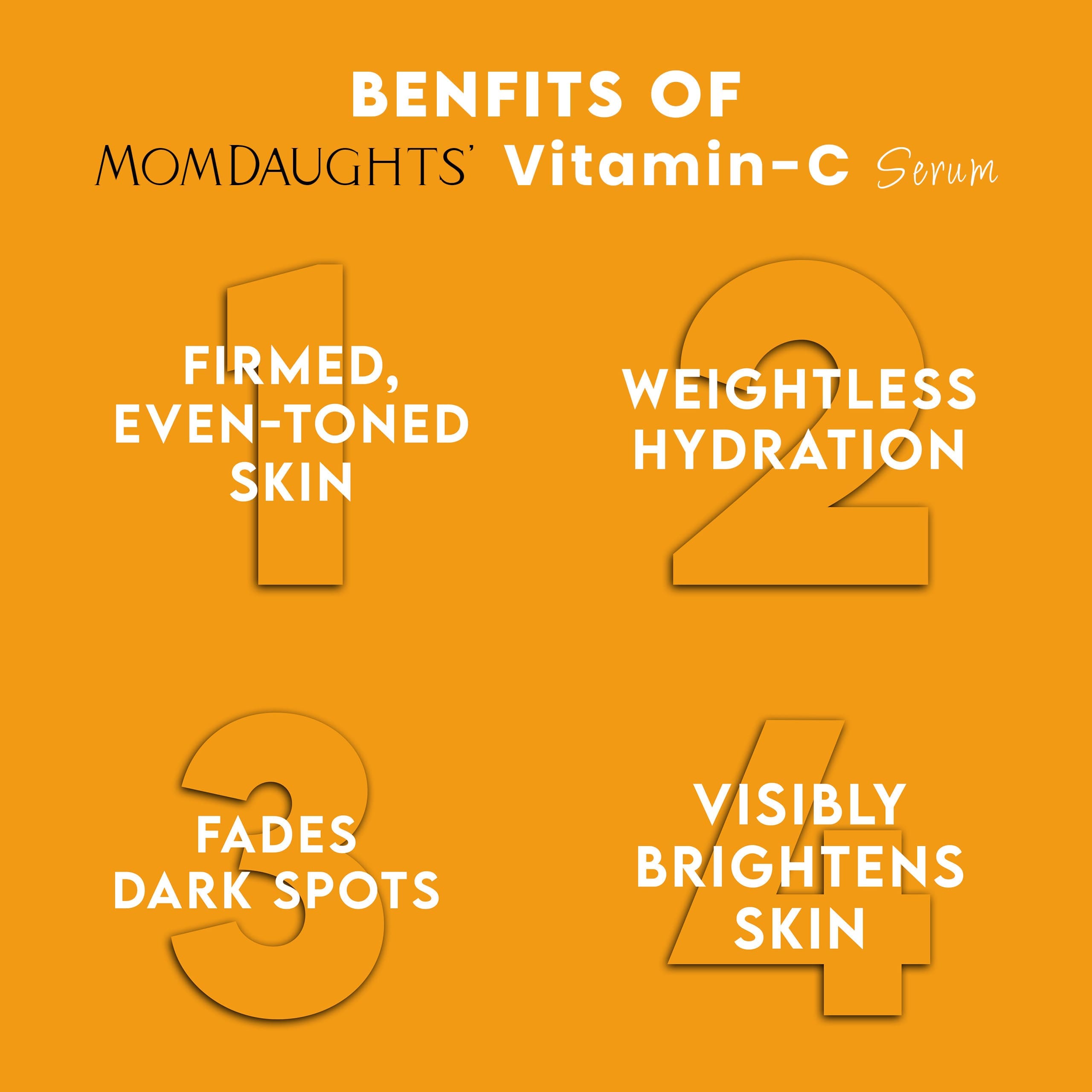 MomDaughts Vit-C with Niacinamide skin serum bottle, showcasing brightening and daily defense skincare benefits.