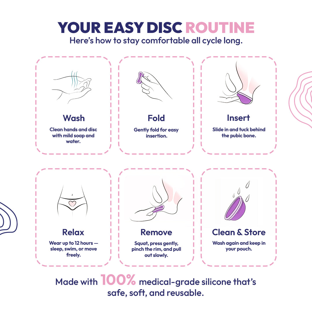 Instructions for an easy disc routine on a white background with purple accents.