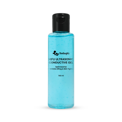 Bottle of HIFU Ultrasonic Conductive Gel with blue liquid on a white background
