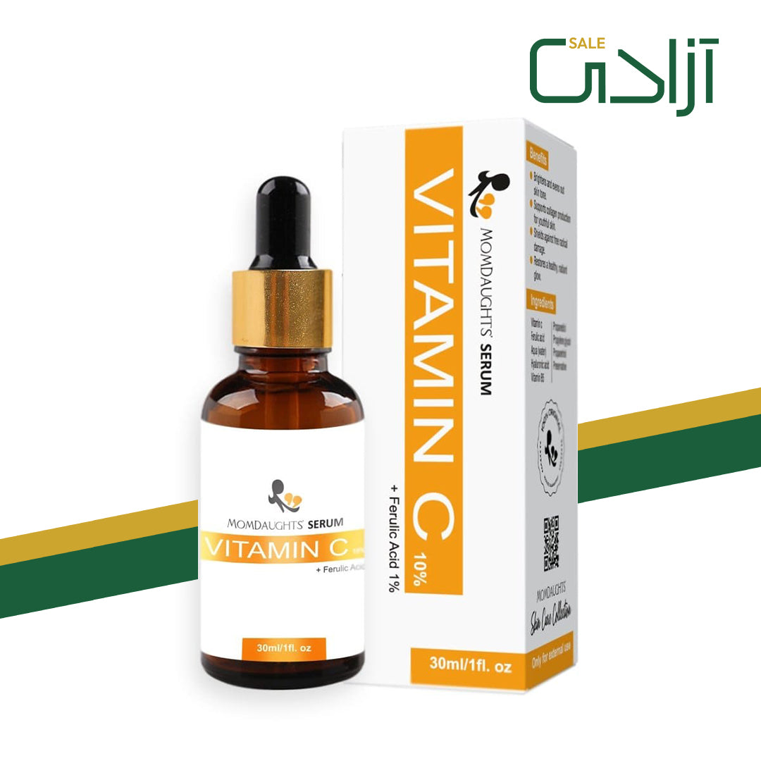 MomDaughts Vitamin C Ferulic Acid Skin Serum in 30mL, hydrating formula for glowing, smooth skin.